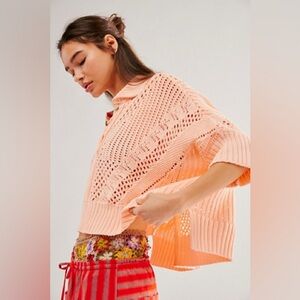 Free People To The Point Cotton Crochet Polo Shirt